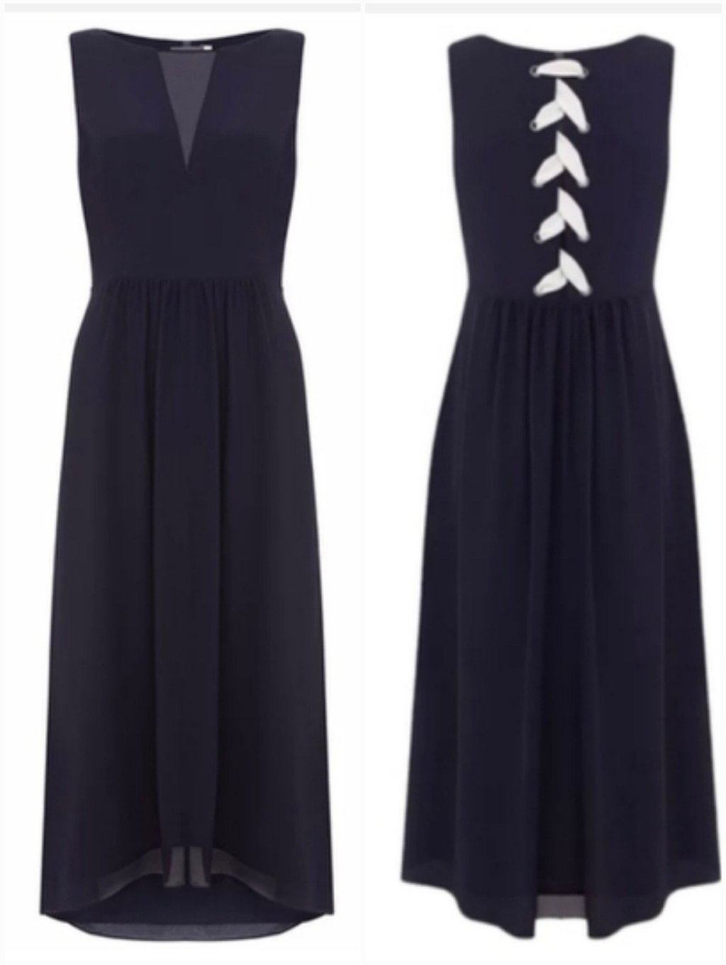 Nwt Anthro Mint Velvet Uk Navy & Cream Tie Sleeveles Lace Detail Midi Dress